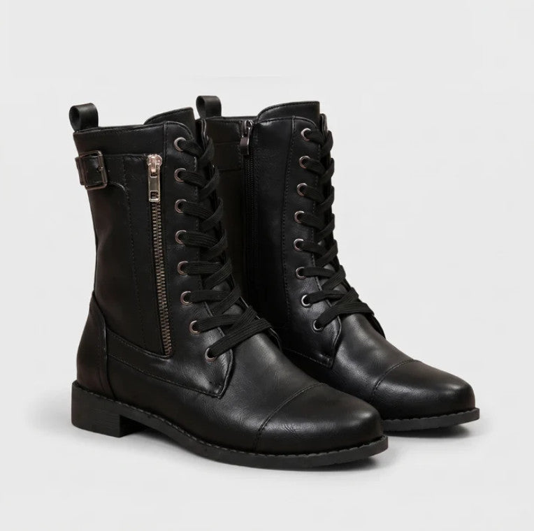 Ainsworth Lace-Up Boots in black, three-quarter view