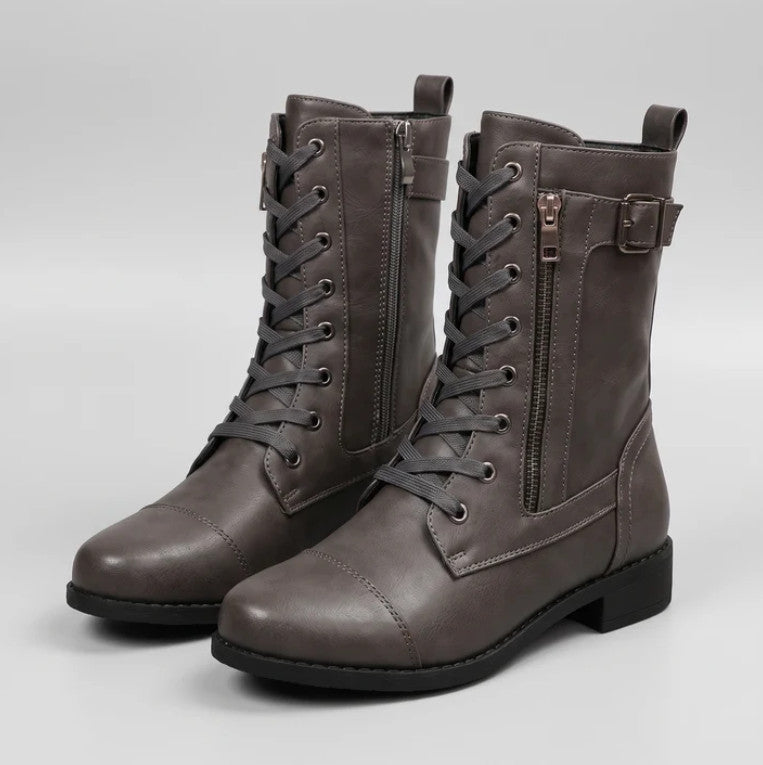 Ainsworth Lace-Up Boots in grey, three-quarter view