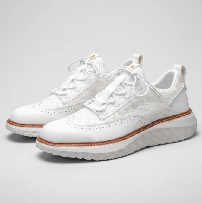 Alden Sneaker in white, three-quarter view