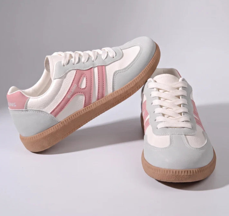 Ava Sneakers in rose, pair, side and front view