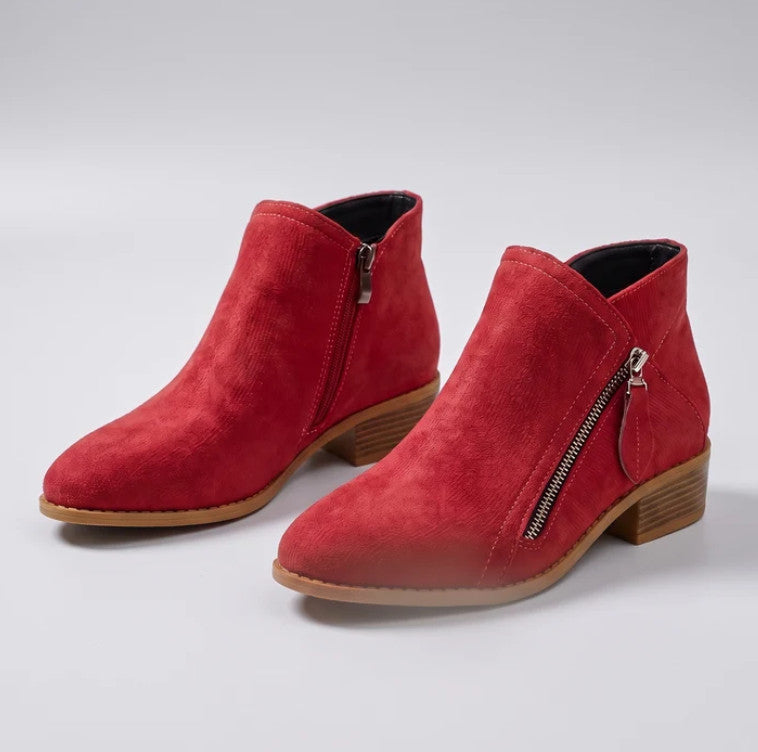 Calvera Ankle Boots in red, three-quarter view