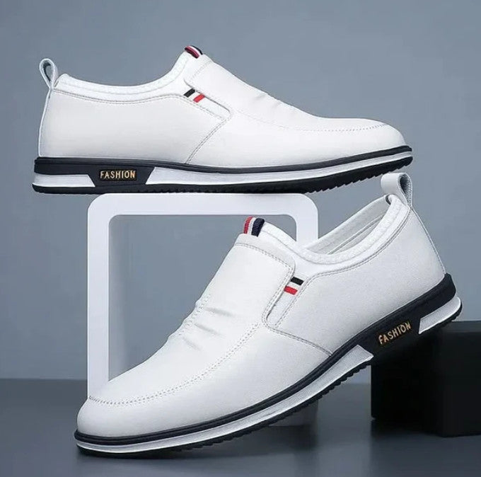 Liam Slip-On Sneakers in white, pair, side and top view