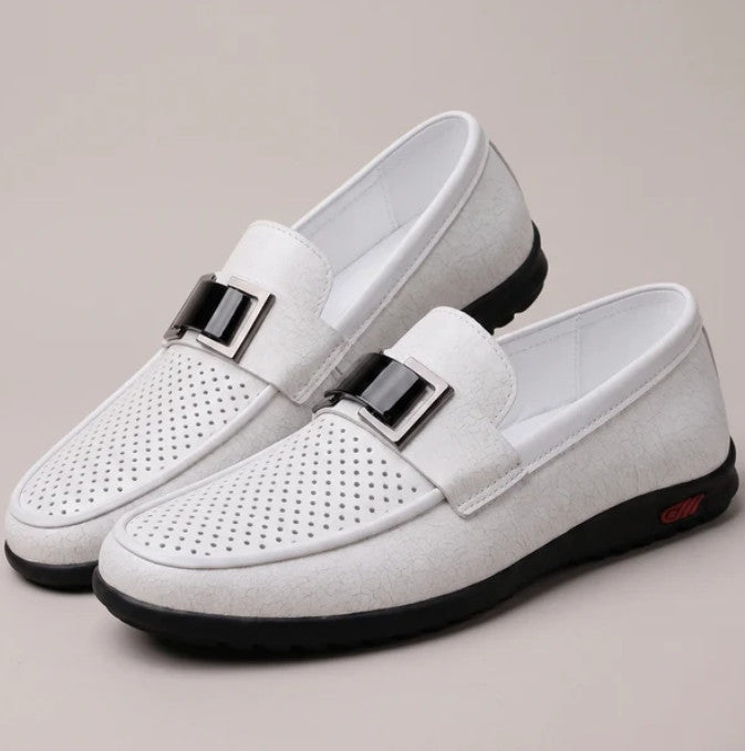 Midhurst Buckle Slip-Ons in white perforated, three-quarter view