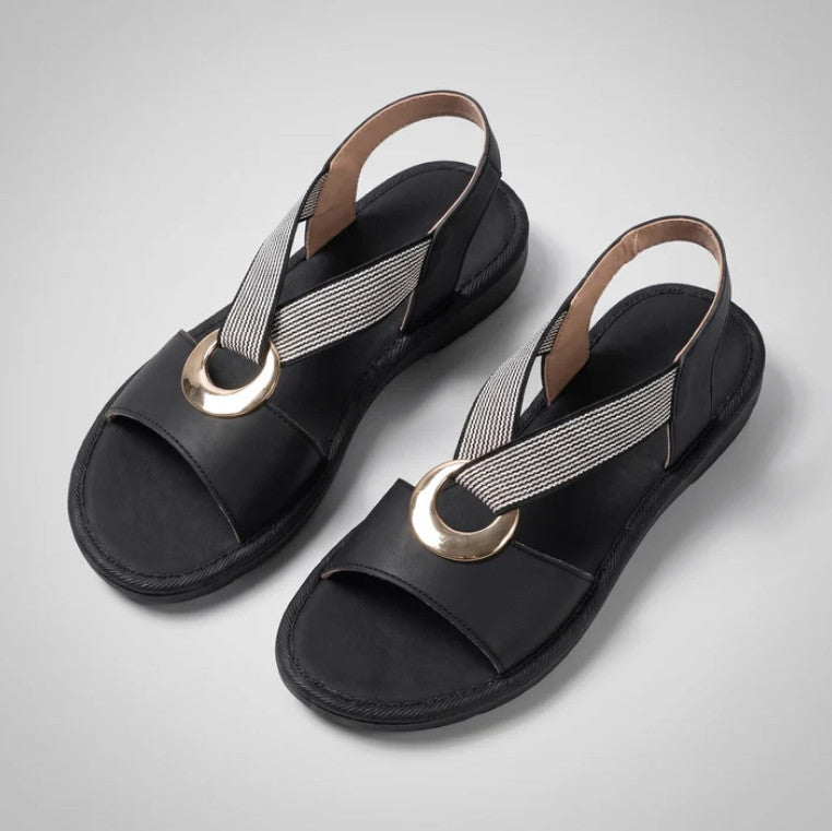 Rosmere Sandals in black, three-quarter view